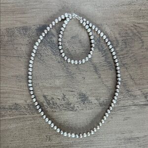 Silver Grey Freshwater Pearl Necklace & Bracelet set New